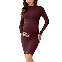 Liu & Qu Women's Maternity Knit Ribbed Dress Long Sleeve Bodycon Dress Daily Wearing Baby Shower