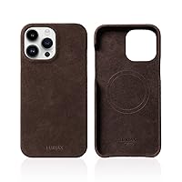 Alcantara Suede Leather Case iPhone 14 Pro Deep Brown Sport - Enhanced Magnet Compatible with MagSafe & Wireless Charging