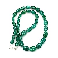 7x9MM Emerald Jade Quarts Oval Beads Necklace, Oval Smooth Emerald Jade Quarts beads Necklace, Emerald Jade Quarts Gemstones Handmade Necklace 18 Inch, Green