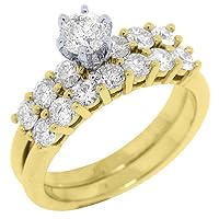 14k Yellow Gold 1.60 Carats Round Diamond Engagement Ring Wedding Band Bridal Set