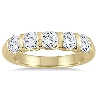 1 1/2 Carat TW Five Stone Diamond Wedding Band in 14K Yellow Gold