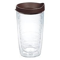 Tervis Clear & Colorful Lidded Made in USA Double Walled Insulated Tumbler Travel Cup Keeps Drinks Cold & Hot, 16oz, Brown Lid