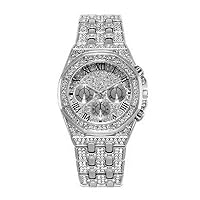 Bling Iced Out Men's Watch with Simulated Hip Hop Full Diamond Watch with Chronograph Dial
