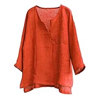 Blouse Solid Cotton Linen Long Sleeve V-Neck Fashion Casual Shirt