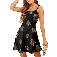Bear Head Bird Roost Summer Spaghetti Strap Mini Dresses for Women Sleeveless Dress Tank Backless Beach A Line Skirt