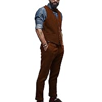 Casual Mens Tweed Waistcoats+Pants Suits Vintage Herringbone Vests Wedding Groomsman Workwear Wool XS-3XL