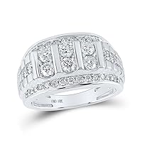 The Diamond Deal 10kt White Gold Mens Round Diamond Band Ring 1-1/2 Cttw