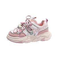 Girls and Toddler Chunky Sneakers Lace Up Vulcanize Fashion Girls Platform Thick Sole Shoe for Girls Size 5 Big Girls