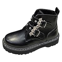 Cowboy Boots for Women Winter Boots Belt Buckle Thick Sole Elevated Short Boots British Style Casual Women's Leather