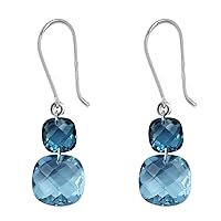 London Blue Topaz Cushion Shape Gemstone Jewelry 925 Sterling Silver Drop Dangle Earrings For Women/Girls