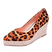 Sandals For Women Flip Flop Sandals Leopard Printing Toe Espadrilles Soles Jute Platform Heels For Ladies Wedge Shoes