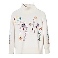 Women Cashmere Sweater Embroidery Turtleneck Pullover Sweaters Loose Long Sleeve Fashion Knit Tops Dress 026