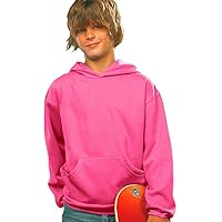 Youth Fleece Hooded Pouch Pocket Pullover Sweatshirt, Raspberry, Small