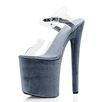 Concise Retro 20cm High Heels Peep Toe Sexy Fetish Shoes 8Inch Crossdresser Platform Sandals Flock Exotic Pole Dance Models Lady