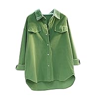 YZHM Women's Long Sleeve Button Down Shirts Collared Corduroy Blouses Solid Loose Casual Fall Tops Trendy Shackets Coats