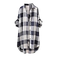 Ladies T Shirts Tee Tops for Women Turtle Neck Chiffon Loose Fit Long Plaid Cardigan Fall Winter Shirts 2024 Trendy