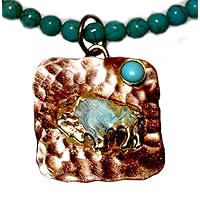 Verdigris Patina and Copper Buffalo Necklace - Genuine Turquoise