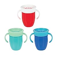 Nuby Wonder Cup with 360 Smart Edge Silicone Rim- Two-Handle Design - (3-Pack) 5 oz - Green/Red/Blue
