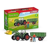 Schleich Farm World New 2024 Tractor with Trailer 8-Piece Playset with Farmer, Tractor Vehicle and Trailer