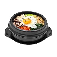 Korean Cooking Ceramic Stone Bowl, Small Sizzling Hot Pot for Korean food such as Bibimbap and Soup, Premium Ceramic Stone Bowl with Tray (Diameter 14cm*High 7cm (5.51 inch*2.75 inch))