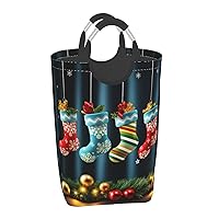 Laundry Basket Waterproof Laundry Hamper With Handles Dirty Clothes Organizer Christmas Socks Xmas Party Print Protable Foldable Storage Bin Bag For Living Room Bedroom Playroom