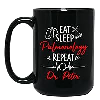 Personalized Eat Sleep Pulmonology Repeat Coffee Mug Gift For Pulmonologist Christmas, Customized Pulmonology Black Ceramic Mug 11 15 Oz With Name, Pulmonologist Coffee Cup, Pulmonologist Travel Mug