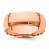 Jewels By Lux Solid 14k Rose Gold 8mm Lightweight Half Round Wedding Ring Band Available in Sizes 5 to 7 (Band Width: 8 mm)