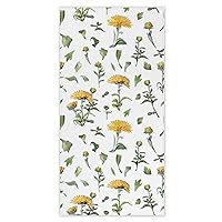 Vantaso Bath Hand Towels for Bathroom Yellow Chrysanthemum Green Leave Absorbent Fingertip Towels Soft Face Hair Kitchen Dish Drying Cloth for Hotel Gym Spa 30