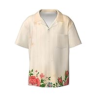 Retro Flower Men's Summer Short-Sleeved Shirts, Casual Shirts, Loose Fit with Pockets