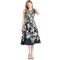 Spring Summer Fall Vintage Floral Print Crew Neck Sleeveless Women Ladies Casual Party Holiday Vacation Midi Vest Dresses