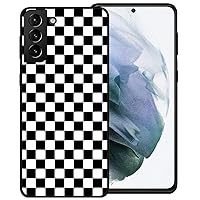Phone Case for Samsung Galaxy S21/S30, Black White Grid Plaid Regular Lattice Checkered Checkerboard Cute Shockproof Protective Anti-Slip Soft Cover Shell