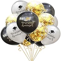 BinaryABC Graduation Sequins Confetti Balloons,Graduation Congratulate Graduate Letter Balloons, Graduation Party Decorations,15Pcs(Silver +Black +Gold Sequins)