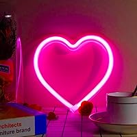 Pink Heart Neon Sign, LED Light Battery Operated or USB Powered Decorations Lamp, Table and Wall Decoration Light for Mothers Day Gift, Girl's Room Wedding Valentines Day Party Birthday Home Décor