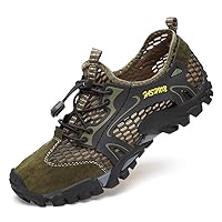 Men's Leather Breathable mesh Shoes, Sports Sandals, Oversized Breathable Non Slip mesh Mountaineering Shoes, Outdoor Hiking Shoes, Casual River tracing Shoes, Water Wading Men's Shoes