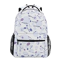 ALAZA Purple Music Notes Polka Dot Backpack Purse with Multiple Pockets Name Card Personalized Travel Laptop School Book Bag, Size M/16.9 inch