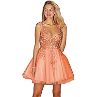 Women’s A Line Deep V Neck Sleeveless Bridesmaid Dress, Lace Appliques Tulle Formal Evening Party Gown