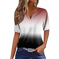 Short Sleeve Shirts for Women Women's T Shirt Tee Print Button Short Sleeve Daily Weekend Fashion Basic V- Neck Regular Top