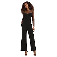 Donna Morgan womens Long Sleeve Jumpsuit With Illusion Sweetheart Neckline | Jumpsuits for Women Dressy