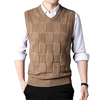 Autumn Men's Khaki V-Neck Knitted Vest Business Casual Classic Style Thick Sleeveless Sweater Vest
