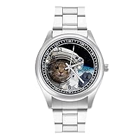 Astronaut Cat Men's Quartz Watch Stainless Steel Wrist Watch Classic Casual Watch for Women