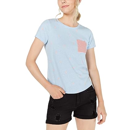 Self Esteem Womens Juniors' Allover Print T-Shirt (Small, Heather Blue)