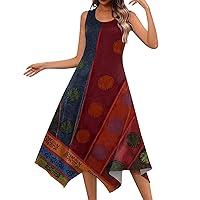 Summer Dresses for Women Long Bohemian Dress for Women Casual Floral Print Elegant Flowy Trendy Slim with Sleeveless Scoop Neck Summer Dresses Red XX-Large