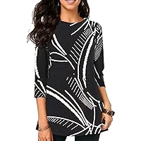 Women's Print Crew Neck Top Casual Print Striped Colorblock Tunic Long Sleeve Sweatshirt Pullover Tops