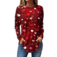 Women's Long Sleeve Tops Tee Shirts Fall Casual Shirts Valentine's Day Printing Top Pullover, S-2XL