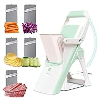 Safe Multifunctional Mandoline Slicer 5 in 1 Vegetable Chopper, Pro Food Chopper, with Container, Veggie Slicer for Fruit, Potato, Onion, French Fry Cutter Grater for Kitchen, 5 Blades Aqua…