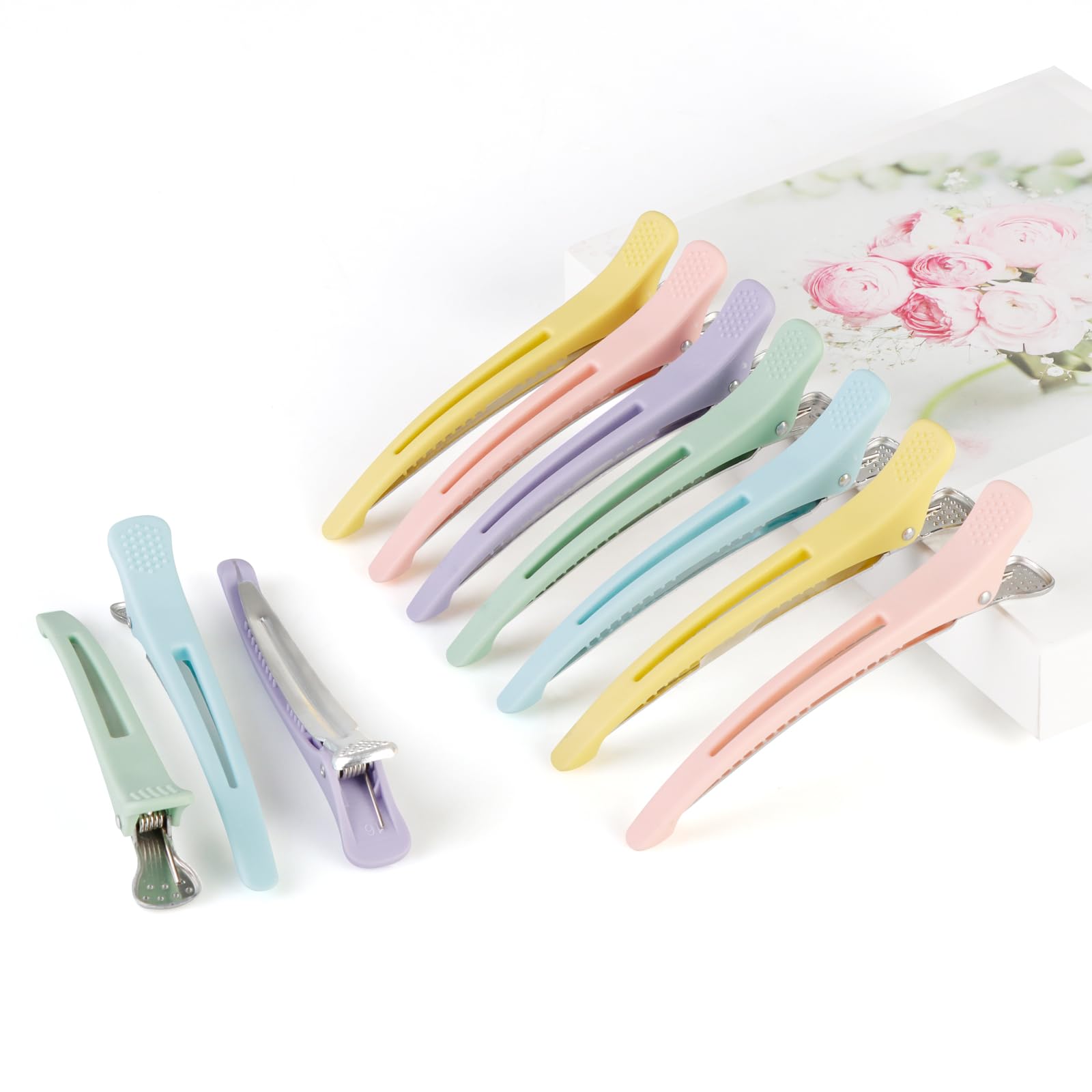 Neon Hair Clips, 10 Pcs Salon Hair Clips, Duck Billed Hair Roller Clips for Styling Sectioning, Professional Hair Styling Clips, Hair Cutting Clips for Women - 4.32” Long
