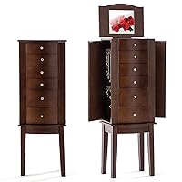 Standing Jewelry Armoire, 5 Drawers & 2 Side Doors Jewelry Armoire Cabinet Standing with Top Flip Makeup Mirror, jewelry chest jewelry boxes ，Mother's Day Gift (Walnut)