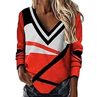 Womens 3X Tops Plus Size Womens Long Sleeve V Neck Top Sweatshirt Geometric Color Block Print (Watermelon Red, M)