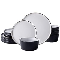 AmorArc Dinnerware Sets of 4,Modern Stoneware Plates and Bowls Sets,Chip and Crack Resistant | Dishwasher & Microwave Safe Ceramic Dishes Set,Service for 4 (12pc)-Speckled & Matte Black