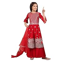 Indian Kids Wear red Comfy Georgette Plazzo naira Cut kurti Kids Girls 1143 K22